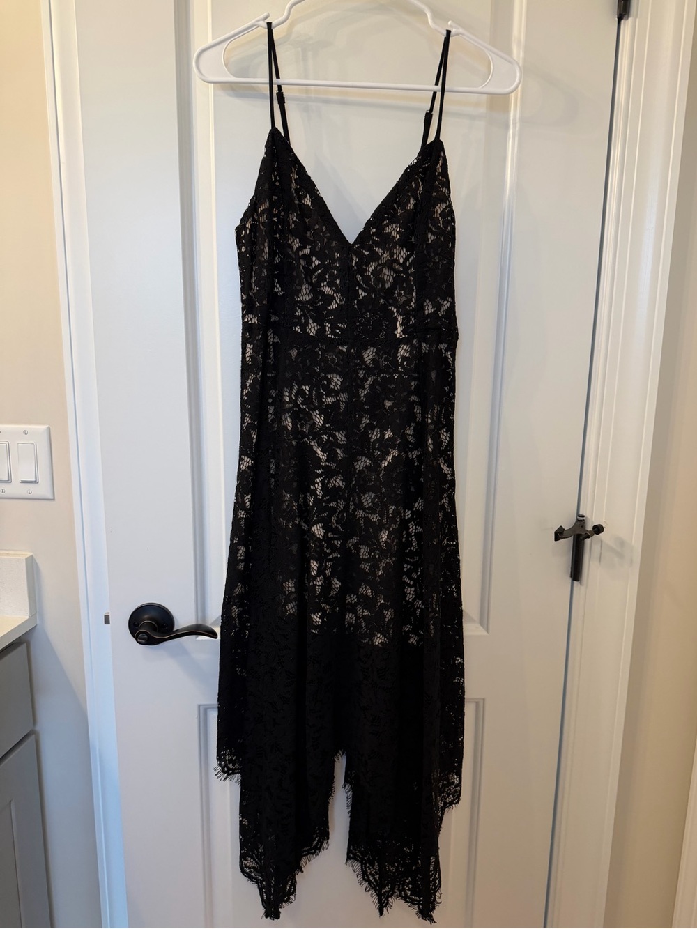 Lulu's Black Lace Handkerchief Hem Dress